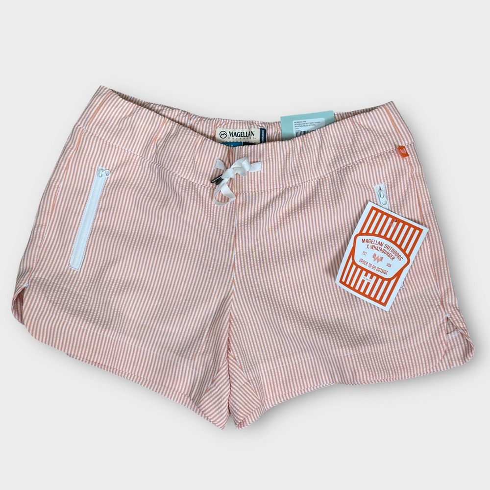 Magellan‎ Outdoors x Whataburger Shorts Womens XS Orange Striped New Seersucker